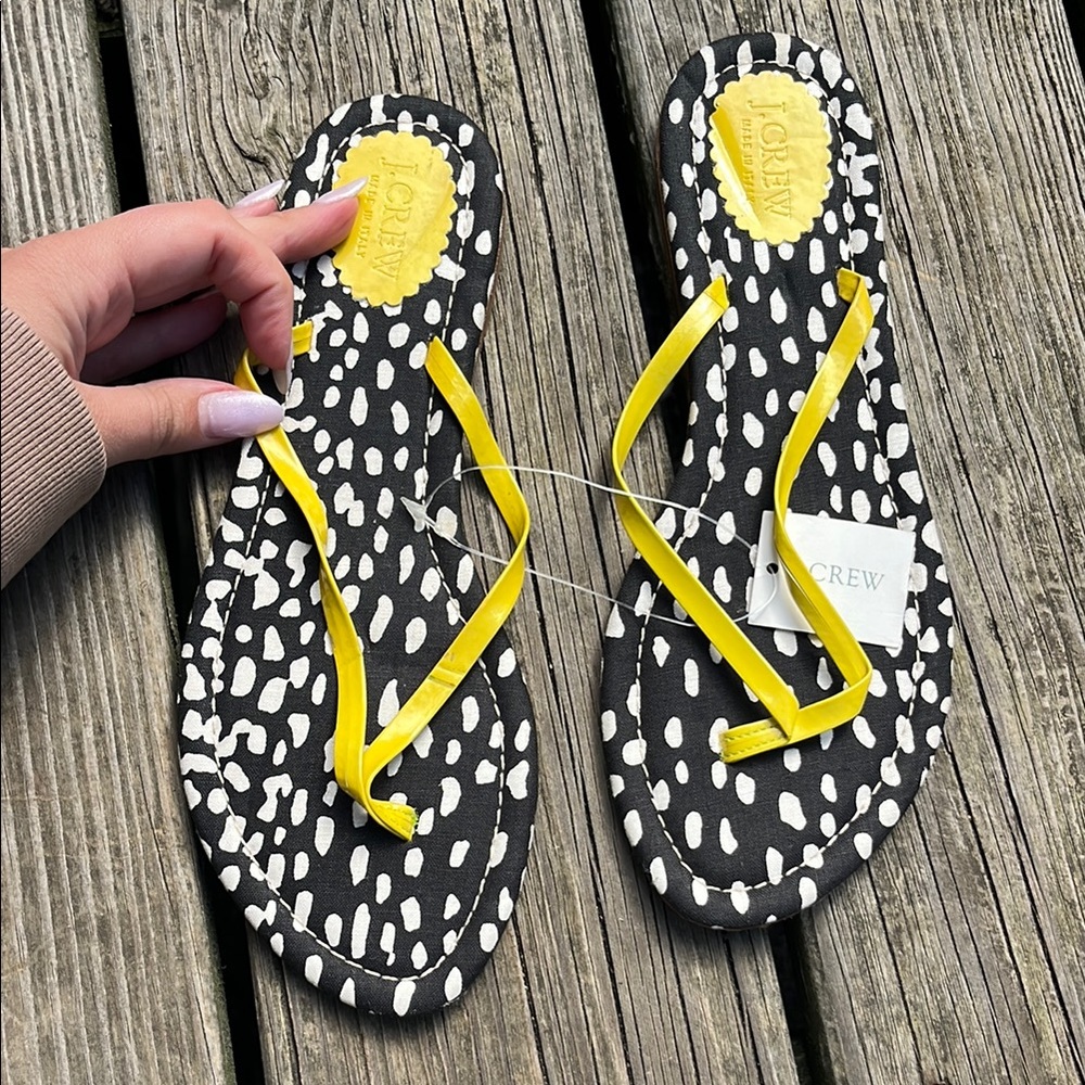 J. Crew Yellow Strap Black & White Printed Flip Flops